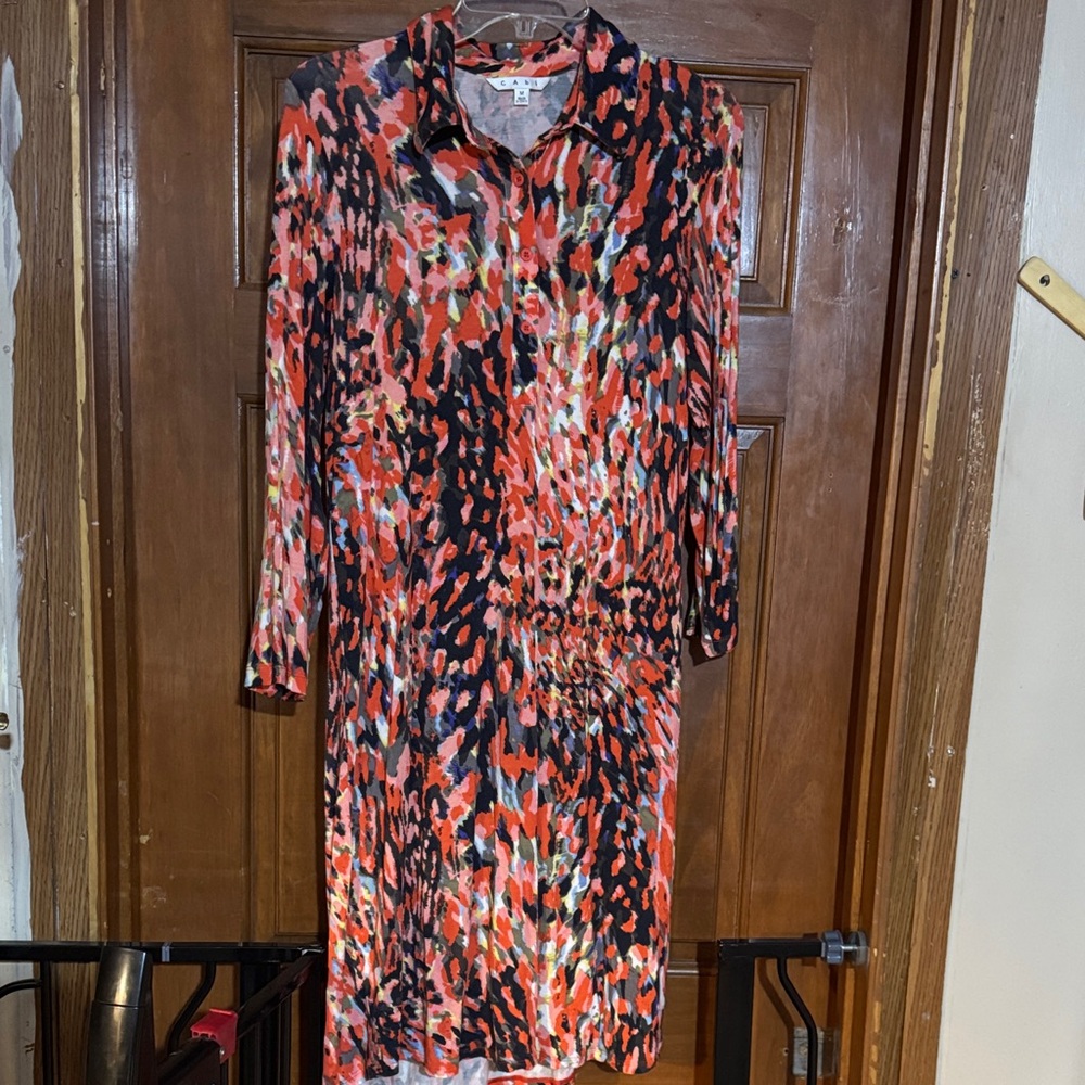 CAbi Vibrant Long Sleeve Dress - Red, Black, White